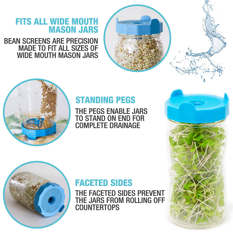 Masontops Bean Screen Sprouts Growing Kit - Sprouting Lids & Sprout Mixes Microgreens Growing Kit - Sprouting Kit Wide Mouth Mason Jar Strainer Lid Bean Screens Kit (2 Screens, 2 Seed Mixes)