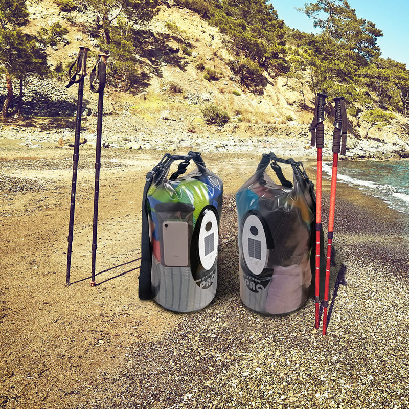 Qoolife Dry Bag Waterproof with Solar Bluetooth Speaker & Light - 10L/20L Roll Top Dry Sack Keeps Gear Dry for Men Women Kayaking, Beach, Rafting, Boating, Hiking, Camping and Fishing Grey with BT Speaker 20L