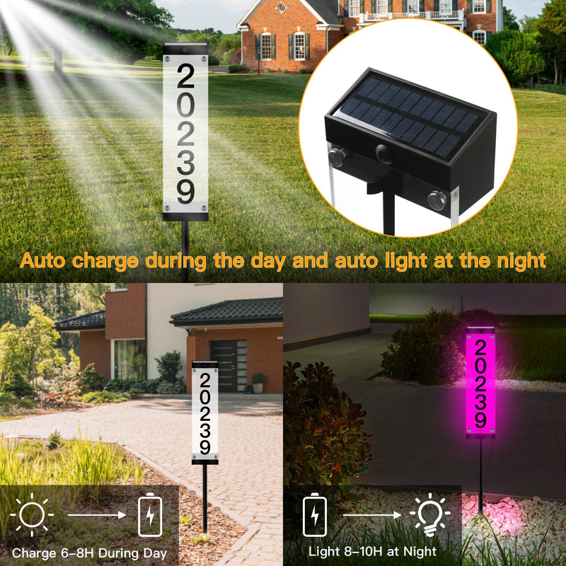 Solar House Numbers for Outside, GOSUNWEY Solar Address Signs for Yard with Stakes Waterproof Lighted House Number Sign, Solar Powered LED Address Plaque Solar House Numbers for House Mailbox Street 1 Pack
