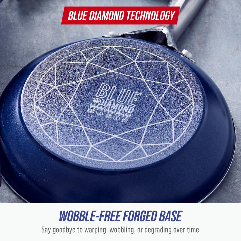 Blue Diamond 12" Nonstick Frying Pan Skillet, Diamond Infused PFAS-Free Ceramic Pot, Dishwasher & Oven Safe, Stay Cool Handle, Durable Non Toxic Metal Utensil Safe, Egg & Omelet Pan, Blue 12" Frying Pan Skillet