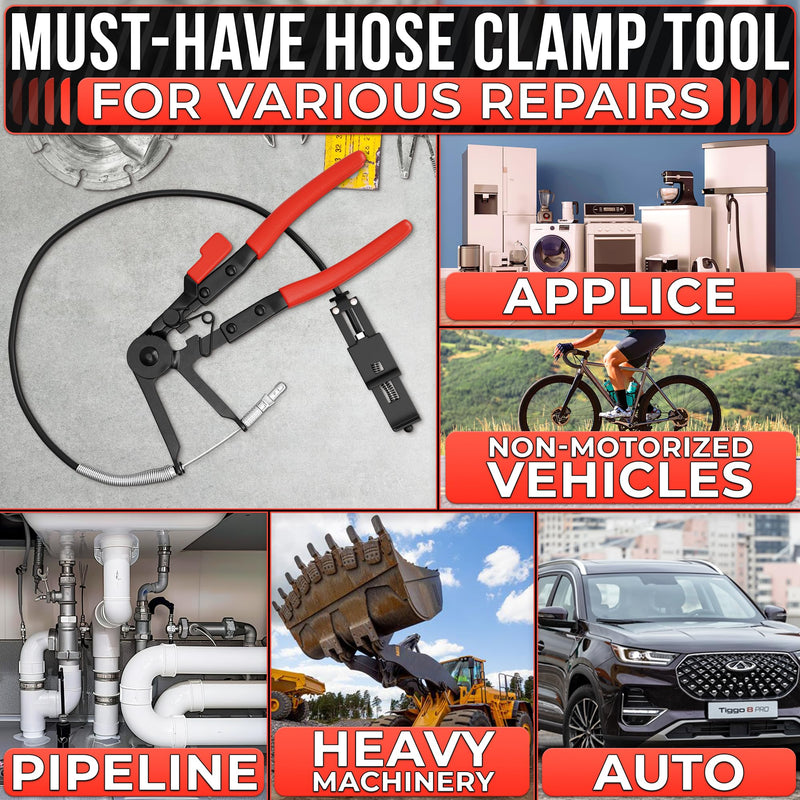 Radiator Hose Clamp Pliers Automotive – Corrosion-Resistant Hose Clamp Tool with Non-Slip Polymer Coating, Tension & Ratchet Locking Mechanisms – Easy to Use, Time-Saving for Car Repairs Wire Hose Clamp Pliers