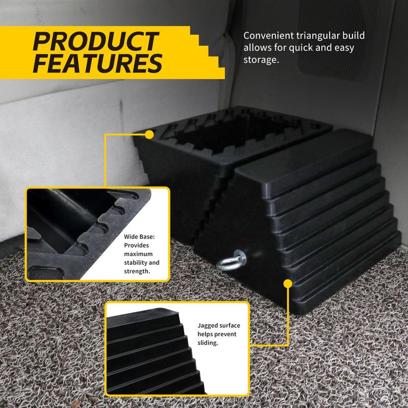 MaxxHaul 80681 Rubber Wheel Chocks 2-Pack – Heavy Duty, All-Weather, Non-Slip, Oil-Resistant with Steel Eyebolt – for Trailers, Cars, Motorcycles, RVs – 10” x 8” x 6” MaxxHaul 80681- 10" x 8" x 6"