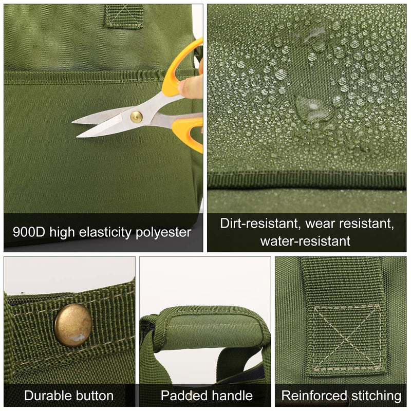 Housolution Garden Tote Bag, 900D Standable Gardening Tool Bag, Garden Tote Storage Bag with Pockets & Long Adjustable Shoulder Strap, Home Tools Organizer Garden Tool Kit Holder, 14 Inch Dark Green