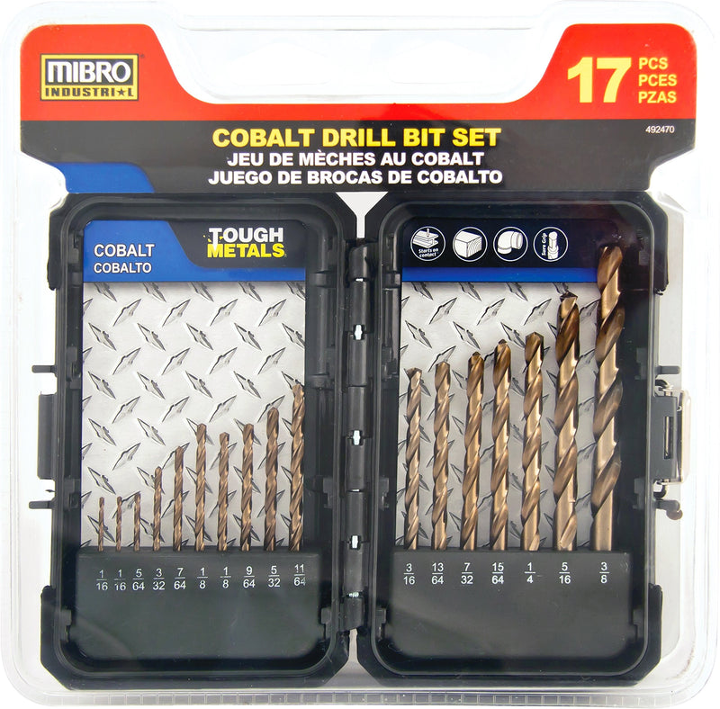 MIBRO 492470 Cobalt Metal Master Drill Bit Set, 1/6in. to 3/8in., 17 Pieces