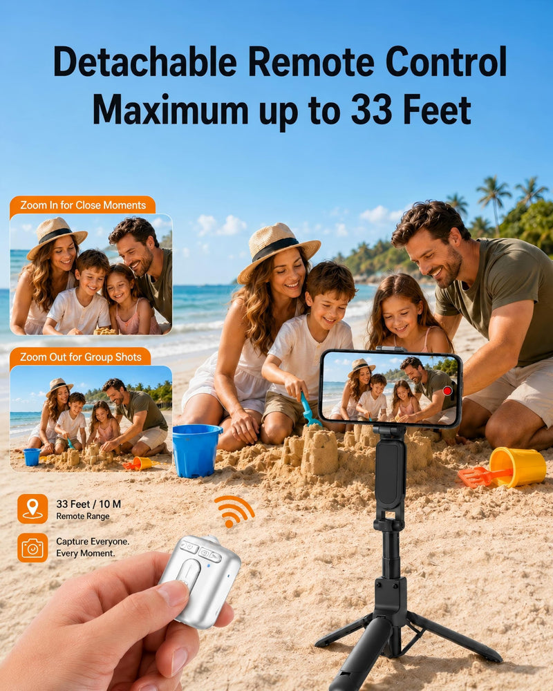 Magnetic Mini Selfie Stick Tripod for iPhone & Android, [MAX 19"] [Pocket 4.5"] 4-in-1 Phone Camera Grip with Rechargeable Shutter Remote for Creator Travel TikTok Vlogging (Up-Black) New Black