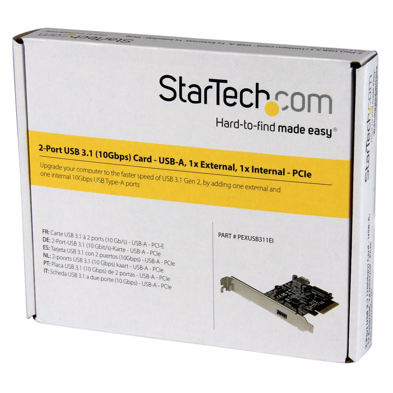 StarTech.com 2 Port USB 3.1 (10Gbps) Card - USB-A 1x External 1x Internal - PCIe USB 3.1 Card with Type-A - PCI Express (PEXUSB311EI) 1x USB-A Ext + 1x USB-A Int