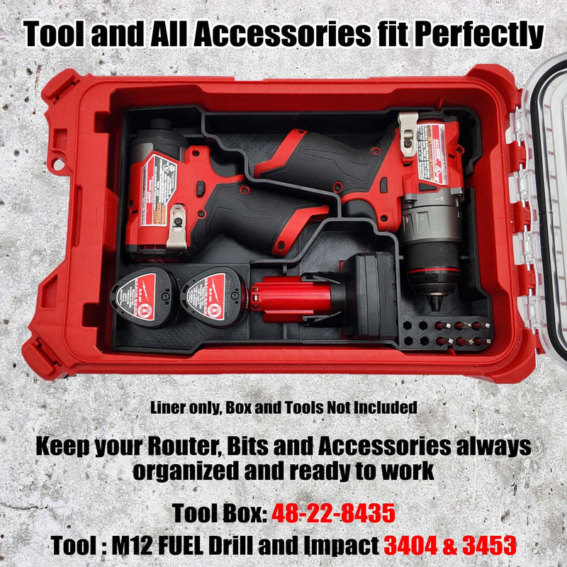 Liner for M12 Fuel Drill Driver Impact and Milwaukee Packout Compact Tool Box organizer