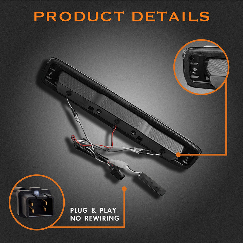 Third 3rd Brake Light, LED High Mount Stop Light for 1999-2007 Chevy Silverado GMC Sierra 1500 2500 3500 HD Classic, Rear Center Cab Roof Tail Cargo Lamp, Smoke Lens 1999-2006 silverado