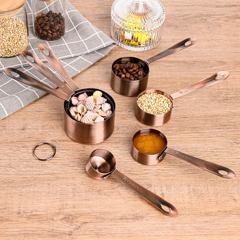 Copper Measuring Cups and Spoons Set 16, Dry&Liquid Stainless Steel Measuring Cups and Spoons, 7 Metric&US Measing Cups & 6 Measuring Spoons & Measure Equivalents for Kitchen&Baking A: 7cups+6spoons Copper
