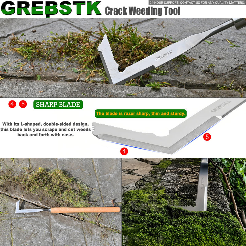 GREBSTK Crack Weeder Crevice Weeding Tool Stainless Steel Manual Weeder Beech Handle Gardening Tool, 22 inch 22.4" Crack Weeder