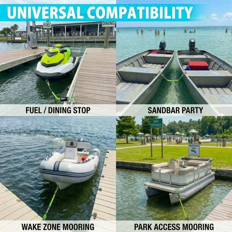 Obcursco Bungee Dock Lines - Jet Ski Rope with Double 316 Stainless Steel Clips - Shock Absorbing Boat Snubber for PWC, SeaDoo, Waverunner, Pontoon, Bass Boat (5ft, 2 Pack, Green) Yellow/Green 5-7ft