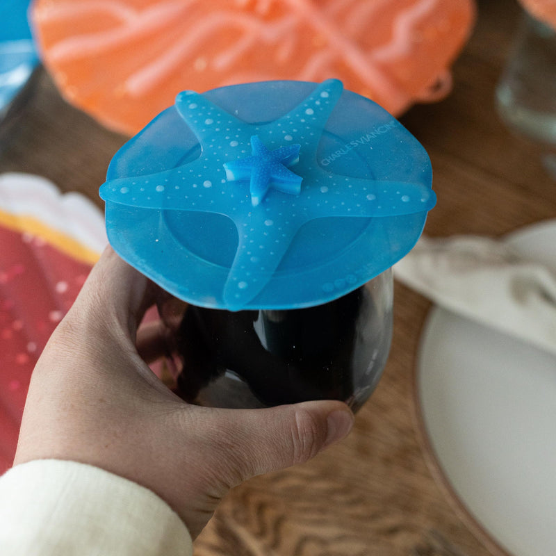 Charles Viancin - Coastal Silicone Lid for Food Storage - Costal Drink Covers - Set of 4 - One of Each - Creates an Airtight Seal on Any Smooth Rim Surface Set of 4 Drink Covers