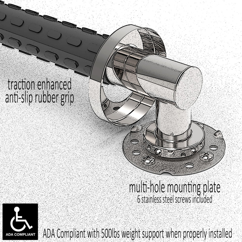 Bath, Shower and Toilet Safety Grab Bar for Seniors and Handicaps, ADA Compliant Mobility Aid Balance Assist Handle, Stainless Steel with Rubber Grips 16 inch Brushed Nickel