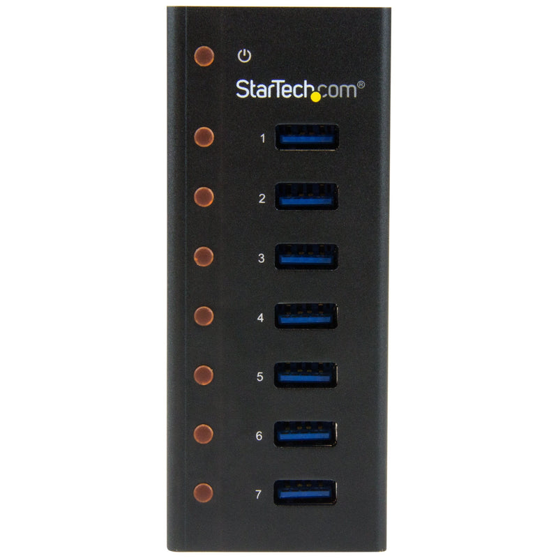 StarTech.com 7 Port USB 3.0 Hub (5 Gbps) - Metal Enclosure - Desktop or Wall Mountable - Rugged & industrial Powered USB Expander and Splitter Hub (ST7300U3M) Black (Metal) Cable