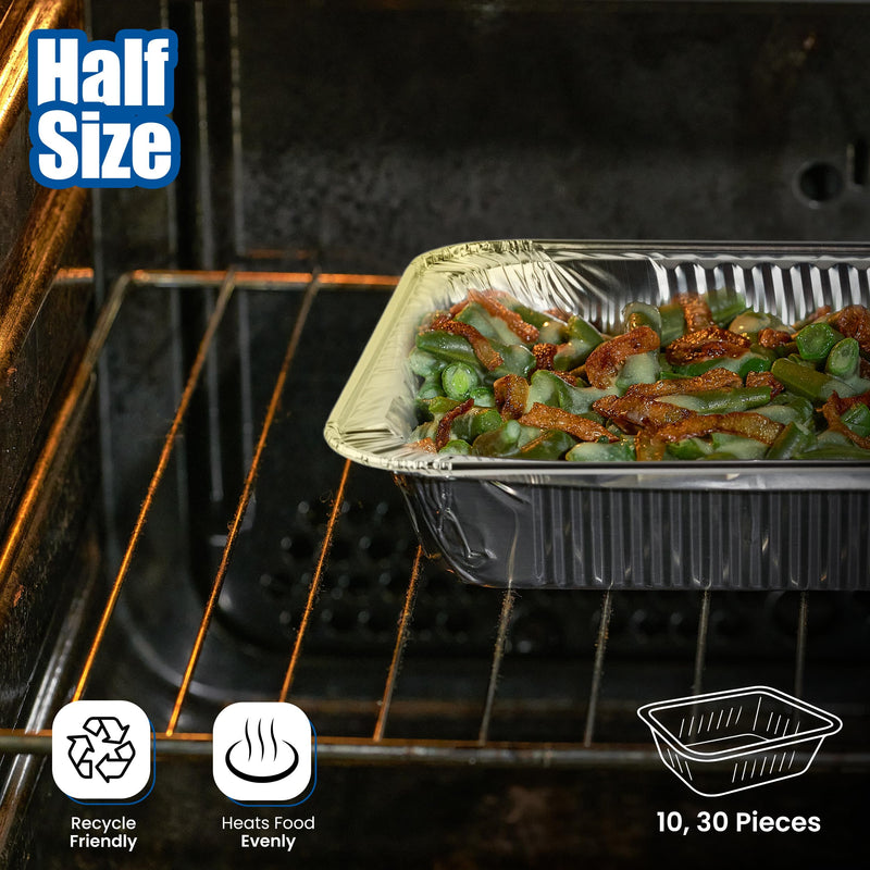 9x13 Disposable Aluminum Pans (30 Pack) – Made in USA Half Size Steam Table Pans, 13x9 Foil Baking Trays for Lasagna, Casseroles, Catering, Parties, BBQ, Crawfish Trays