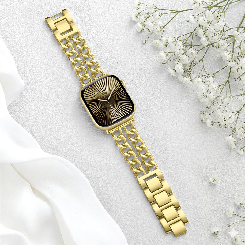 DaQin Gold Band Compatible with Apple Watch Bands for Women 40mm 42mm 38mm 41mm 44mm 45mm 46mm, Adjustable Metal Chain Link Bracelet Accessories for iWatch Band Series 11 10 9 8 7 6 5 4 3 2 1(No Case) 38mm/40mm/41mm/42mm(series 11 10)