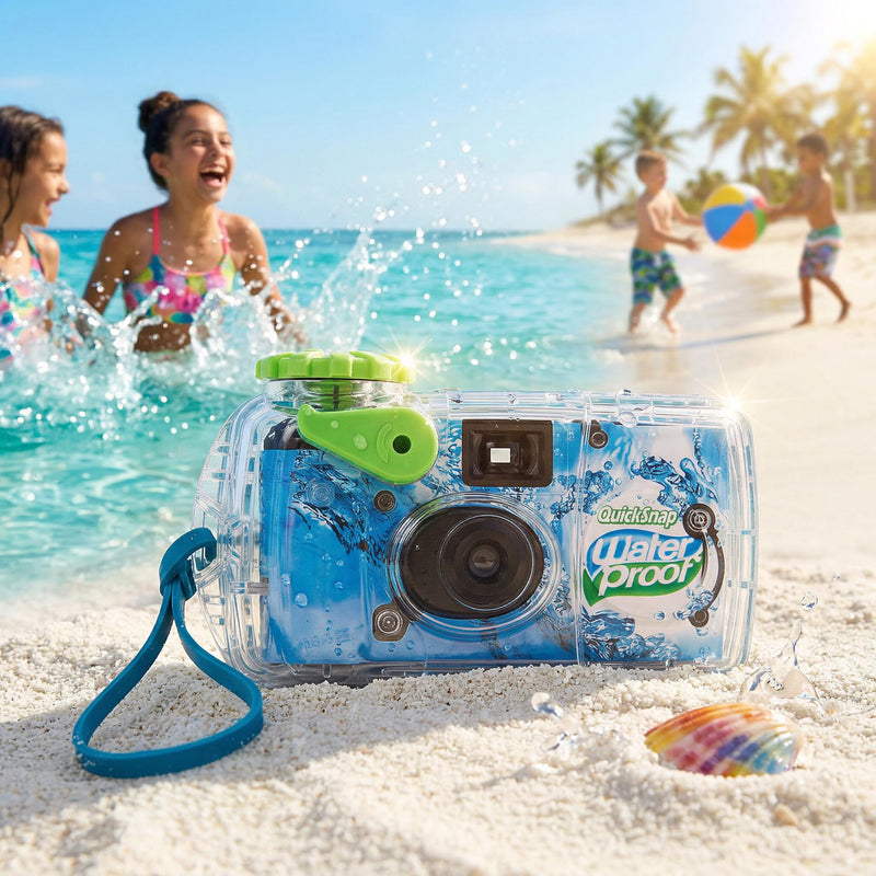 Fujifilm QuickSnap 800 Waterproof Camera Bundle with Archival Photo Sleeves | Single use 35 mm color film camera, 27 exposures, waterproof up to 35 feet, with 100 4x6 clear photo sleeves for prints