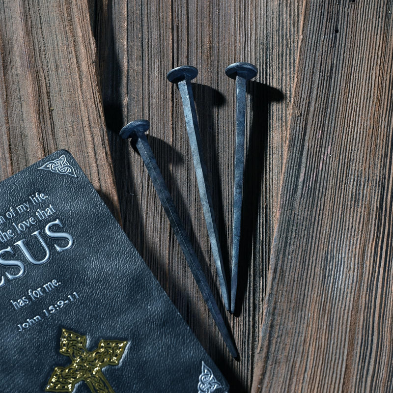 3 Pcs Hand Forged Nails,Jesus Cross,Wrought Iron Decorative Nails,Iron Nails,Jesus Crucifixion Flat Head Nail,Original State, With Rust And Forged Oxide Layer,Natural Grey Iron Finish(3) 3
