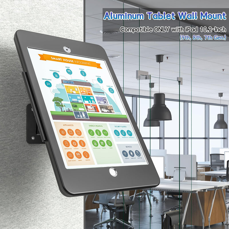 iPad Wall Mount – Tablet Wall Mount Holder with Anti-Theft Aluminum Security Lock System, Compatible ONLY with iPad 10.2-Inch (9th, 8th, 7th Gen.), Adjustable Design – Black