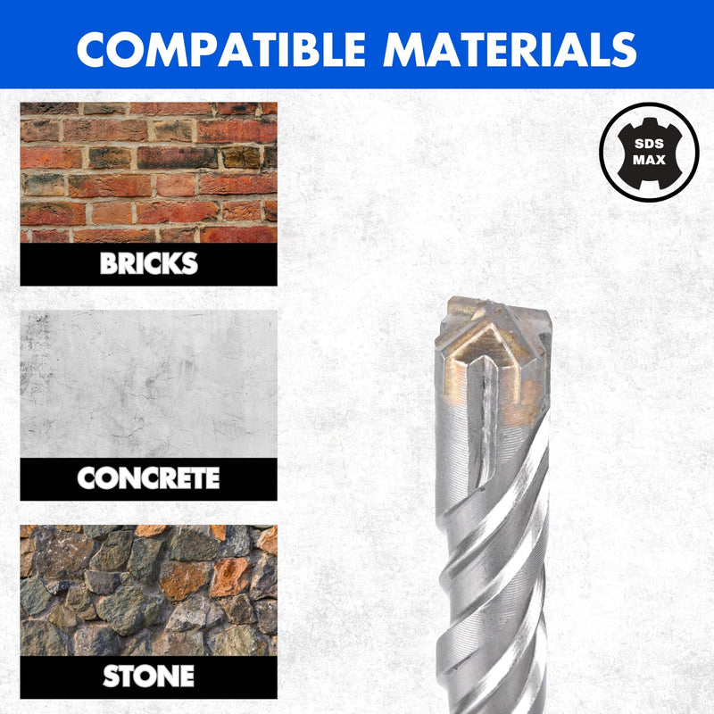 SOMADA 1-3/8-Inch x 15-Inch SDS MAX Long Drill SDS-MAX Rotary Hammer Drill Bit 4-Cutter Carbide Tip for Concrete, Brick, Stone and Masonry Drilling 1-3/8"x15"