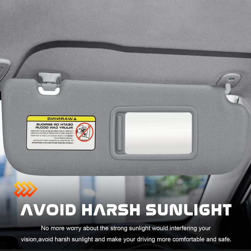 Gray Passenger Right Side Sun Visor Replacement Compatible with 2011 2012 2013 2014 2015 Hyundai Elantra Replace 852203X000TX Grey