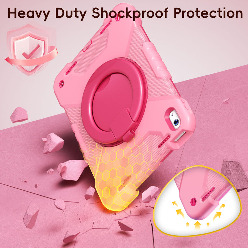 Case for iPad (A16) 11th/10th Generation 11/10.9 Inch 2025/2022 with Screen Protector/360° Rotate Stand/Pencil Holder/Shoulder Strap, Shockproof iPad 11th/10th Gen Cover (Pink+Rose Red) Pink+Rose Red Case for iPad (A16) 11th/10th Generation