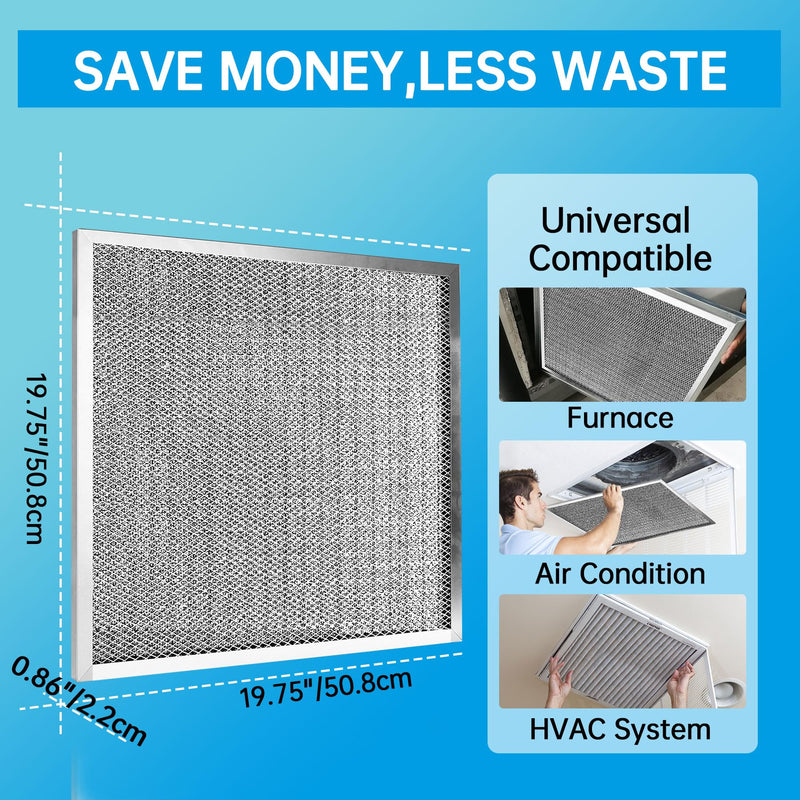 UBeesize 20x20x1 Reusable Air Filter - Washable, MERV 8,Permanent, Electrostatic - Lasts a Lifetime - Enjoy Fresher Air in Home and Office HVAC AC Furnace Systems (Actual Size: 19.75x19.75x0.8 Inch) 19.8" x 19.8" x 0.8"