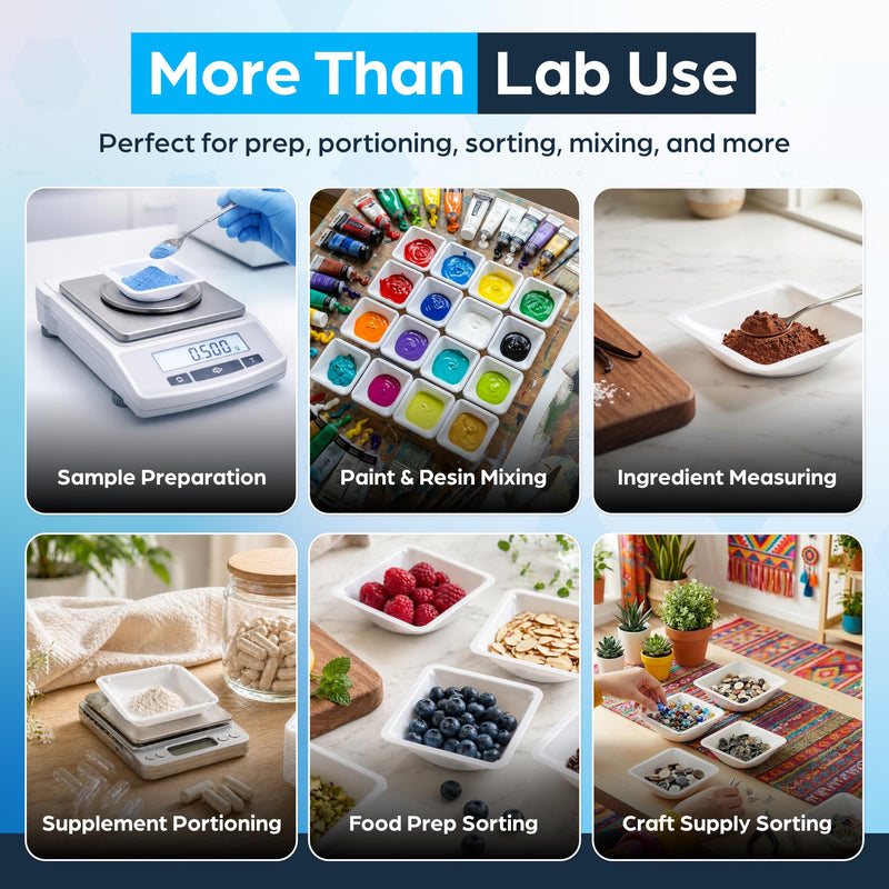 Weigh Boats Medium (100mL, 250 Pack) - Easy Pour, Anti-Static Disposable Weighing Dishes Polystyrene Lab Dish Counting Tray for Powder Scale, Liquid, Food Samples, Cultures, Pharmaceutical Reagents Medium (100ml)
