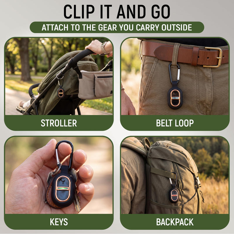 Ultrasonic Portable Keychain for Outdoor Use, Rechargeable Clip-On Rainproof Device with 7 Adjustable Frequency Settings, USB Cable for Camping, Hiking, Backyard, Travel, 1.0 × 1.1 × 0.6 in