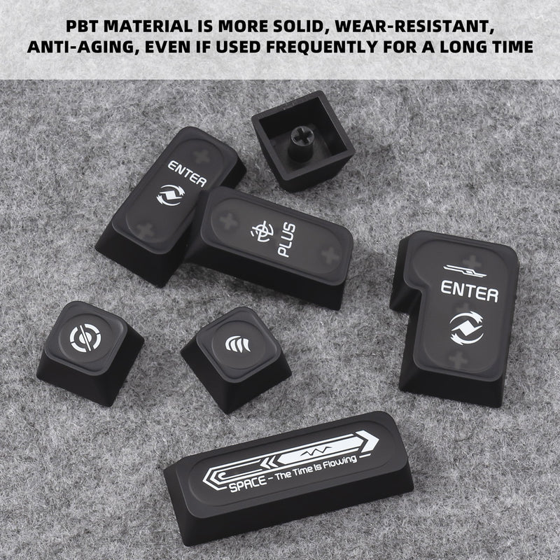 Black PBT Minimalist Style Shine Through Keycaps | Cherry Profile 5-Sided Dye-Sublimation Keycap Set 136 Keys for 60%/65%/75%/80%/100% Mechanical Keyboard Black