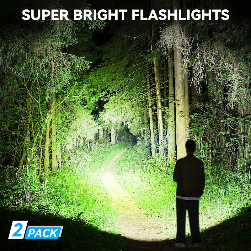 Flashlight Rechargeable LED High Lumens, 99,000 Lumens Super Bright Flash Lights with 5 Modes, Adjustable，Waterproof Powerful Linterna for Home, Camping(2 Pack)