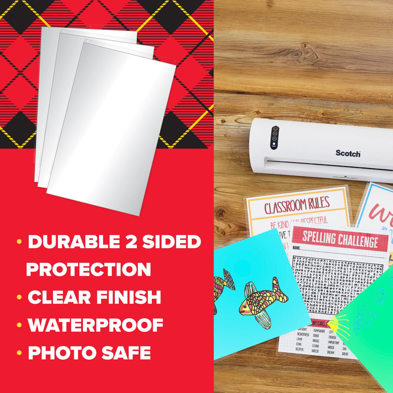 Scotch Construction Paper Thermal Laminating Pouches, 9 x 12 in | 25 Laminator Pouches, 3 Mil, for Kids Artwork, Crafts and School Projects, Requires 13 Inch Laminator Machine