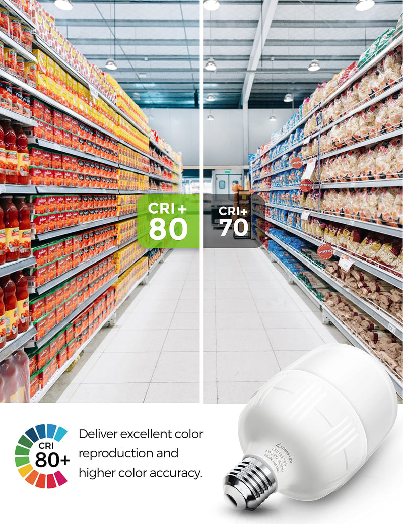 L LOHAS LED Super Bright Light Bulbs, 250-300W Equivalent 3400LM E26 Garage LED Bulb, 5000K Daylight 30 Watt High Lumen LED Bulb w/E39 Adapter for Commercial Warehouse Workshop Factory Barn, 2 Pack Daylight White