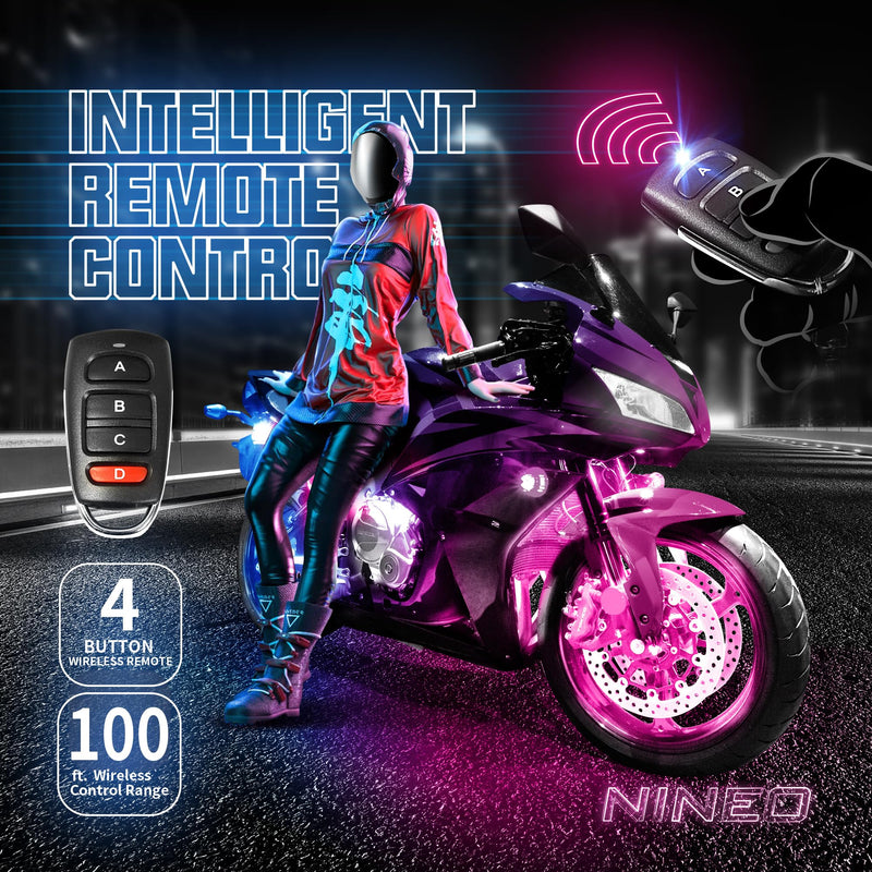 NINEO 8Pcs Motorcycle LED Light Kit, Motorcycle Underglow Lights with Brake Light Remote Control Fit for Most Motorcycles Carts Trikes Cruiser Scooter ATV UTV - Pack of 8