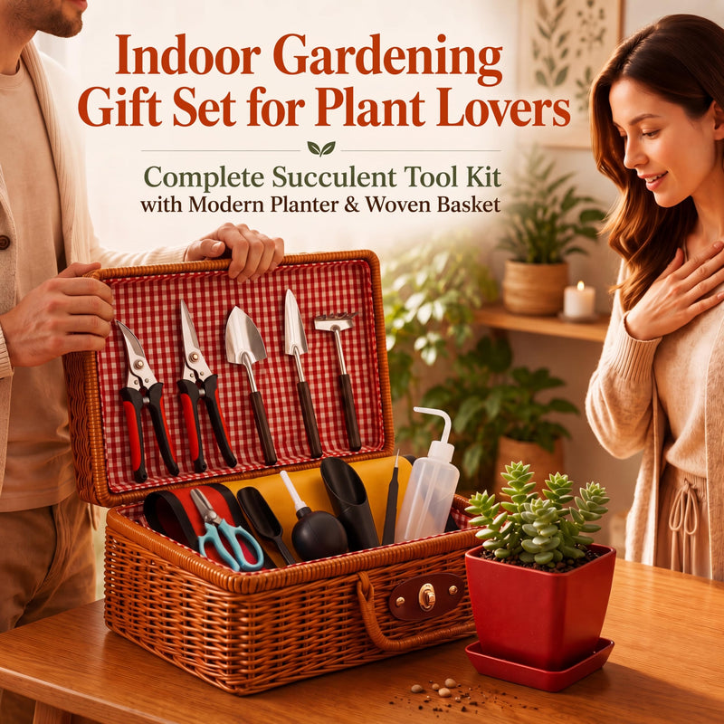 Repotting Mat and Planting Tools for Indoor Plants with Pruning Shears, Wicker Basket for Succulents and Houseplants, Plant Gift for Women and Men