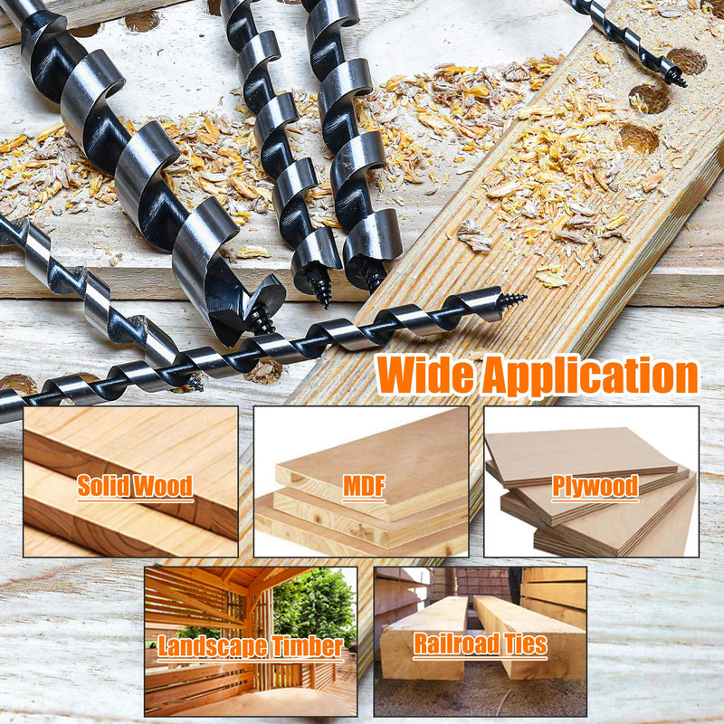 6Pcs 9-Inch Long Auger Drill Bit Set for Wood,1/4",3/8",1/2",5/8",3/4",1" Inch Hex Shank Ship Auger Drill Bit Set for Soft and Hard Wood, Plastic, Drywall and Composite Materials 6Pcs -1/4" to 1" 9 Inch Long