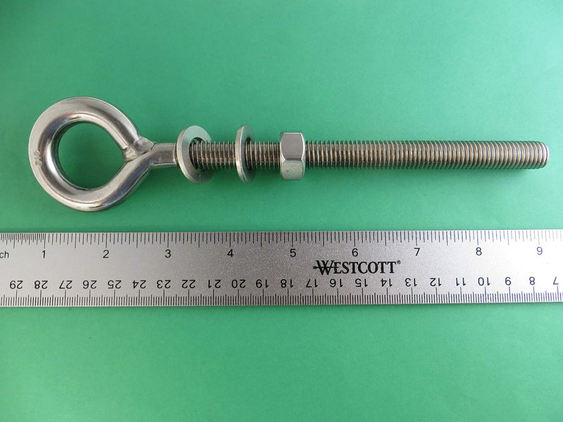 US STAINLESS 2 Pieces Stainless Steel 316 M12 Eye Bolt 12mm x 150mm Bolt Marine Grade Pitch of 1.75