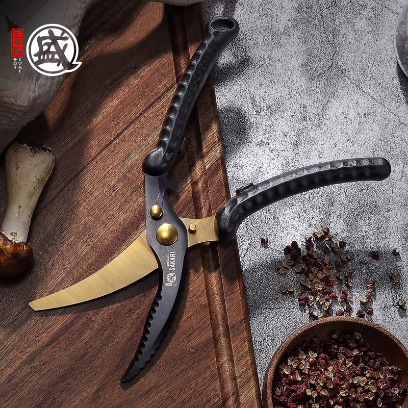 MITSUMOTO SAKARI Kitchen Scissors Heavy Duty, Poultry Shears Titanium Steel for Cutting Chicken Meat & Bones Professional Poultry Shears