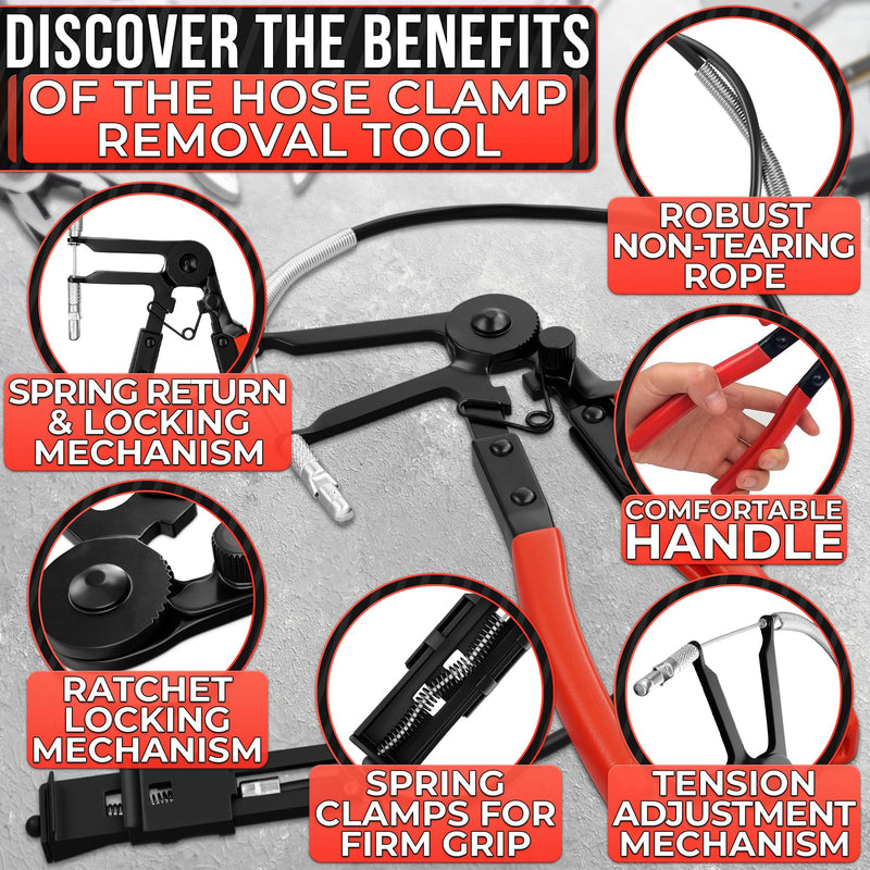 Radiator Hose Clamp Pliers Automotive – Corrosion-Resistant Hose Clamp Tool with Non-Slip Polymer Coating, Tension & Ratchet Locking Mechanisms – Easy to Use, Time-Saving for Car Repairs Wire Hose Clamp Pliers