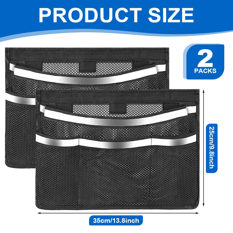 2 PCS 13.7"x 9.8" Boat Storage Mesh Bag, Upgraded 2-Layer 1 Large+3 Small Pockets Self-Adhesive Organizer with 3 Strong Adhesive Pads Double Reflective Strips, Keep Your Boat Tidy and Items Secure