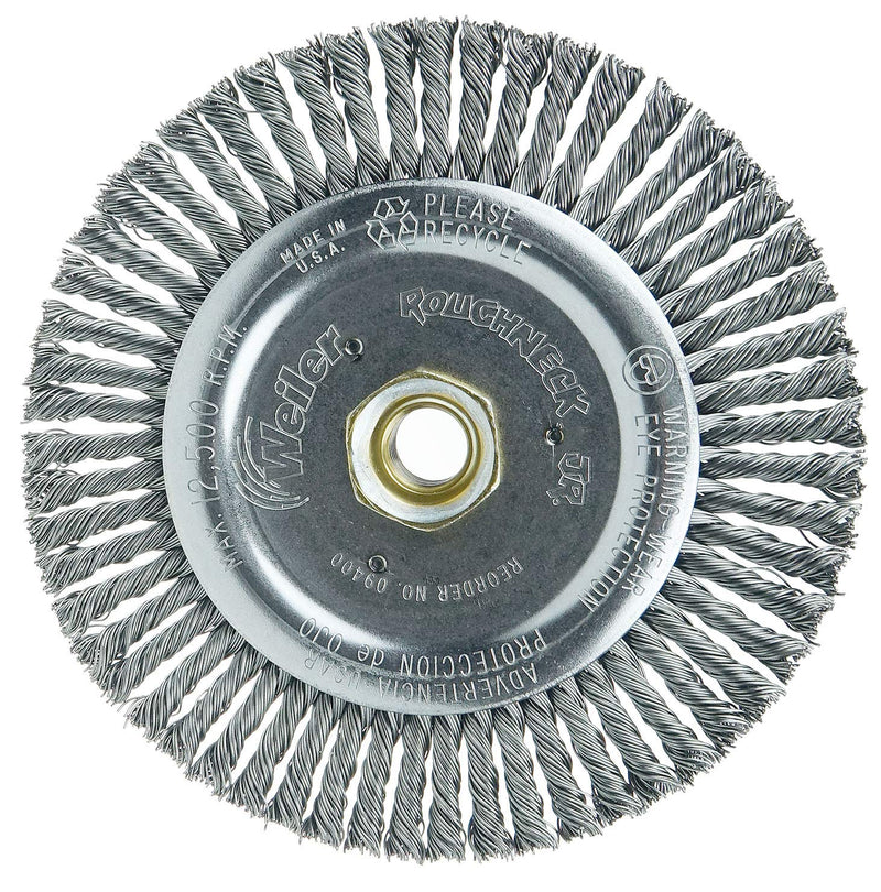 Weiler 09400 Roughneck Jr. 6" Root Pass Weld Cleaning Brush, .020" Steel Wire Fill, 5/8"-11 Unc Nut, Made in the USA
