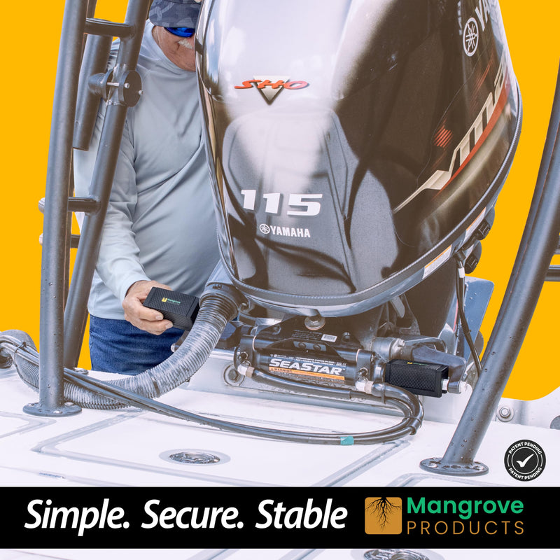 Mangrove Products: 4" Hydraulic Outboard Steering Lock, Steer Support for Outboard Boat Motors for Trailering and Transport Boating Accessories, Boat Motor Steering ST-Stops Black-Pair