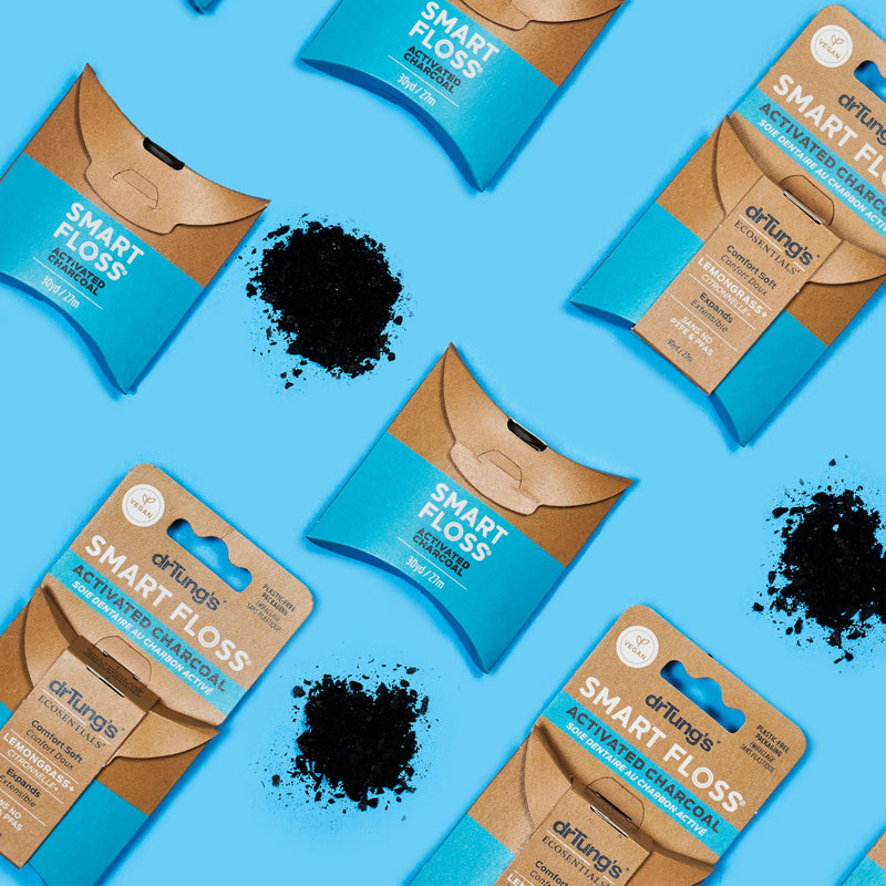 DrTung's Vegan Activated Charcoal Floss - Natural PTFE & PFAS Free Dental Floss, Gentle on Gums, Expands & Stretches, BPA Free - Lemongrass Flavor (Pack of 6) 90 Foot (Pack of 6)