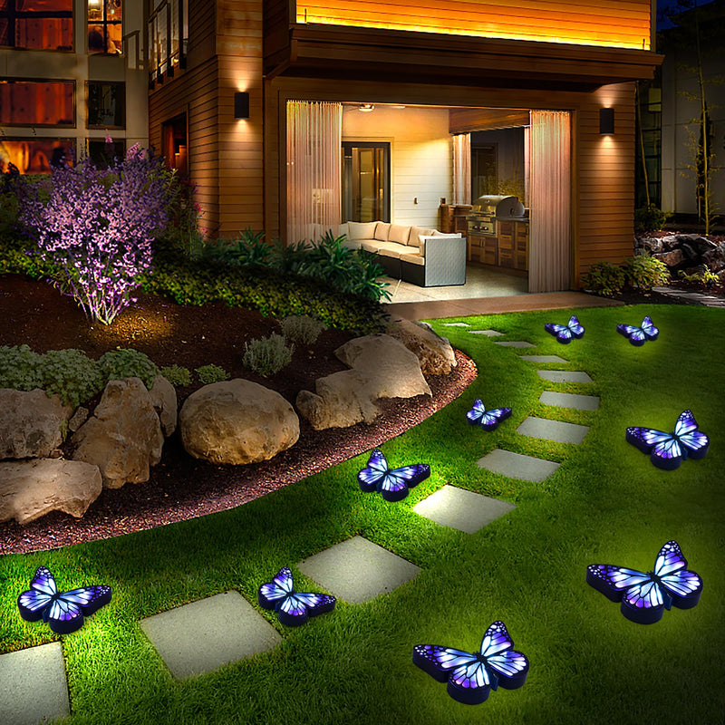 Ground Lights, Equipped with 4 Solar Lights for Outdoor Waterproofing, 14 LED Solar Landscape Lighting, Suitable for Gardens, courtyards, terraces, corridors, Lanes, and walkways (Blue) Blue