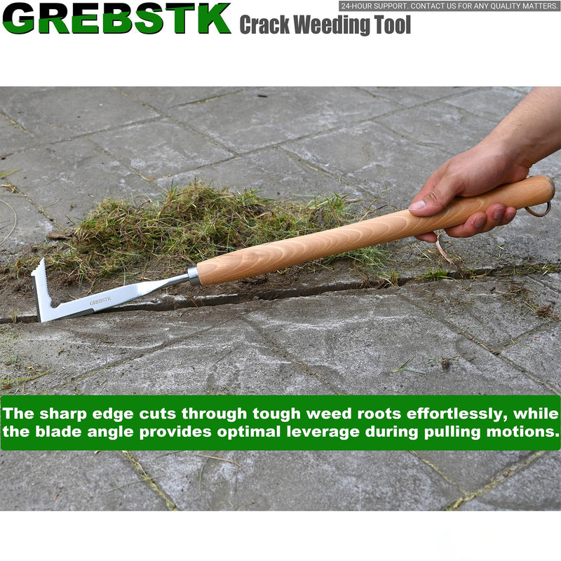 GREBSTK Crack Weeder Crevice Weeding Tool Stainless Steel Manual Weeder Beech Handle Gardening Tool, 22 inch 22.4" Crack Weeder