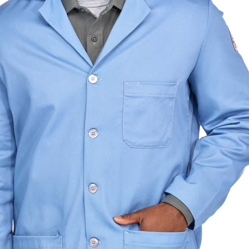 Bulwark Flame Resistant 7oz Cotton Lapel Collar Lab Coat Light Blue Small