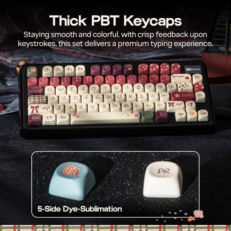 KiiBOOM Keycap Set - All My Faves, 133 Keys, MOA Profile, PBT Keycaps | Five-side Dye-sub, MX-Style, for 60%, 65%, 75%, TKL, 96%, Full Size, Alice, ANSI/ISO Layout Mechanical Gaming Keyboards