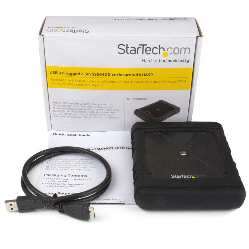 StarTech.com USB 3.0 to 2.5" SATA SSD/HDD Enclosure - UASP Enhanced External Hard Drive Enclosure - MIL-STD-810G Rated Case (S251BRU33),Black