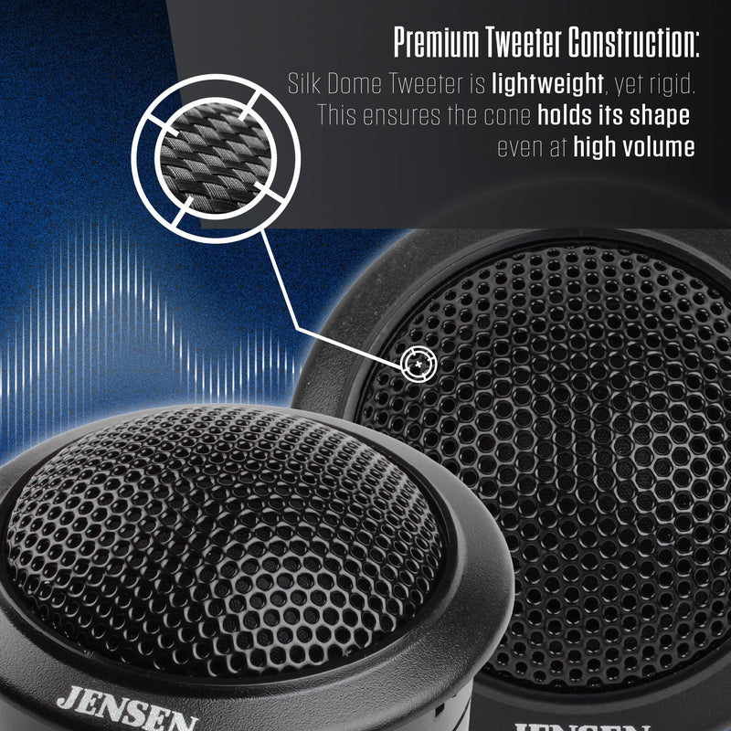 Jensen APEX JSTW2 2" Silk Dome Car Tweeters Pair 60W Peak Component Set | 25mm silk dome tweeters, 25mm KSV voice coil, 30W RMS power, crisp clear high tones, component add-on, not full-range