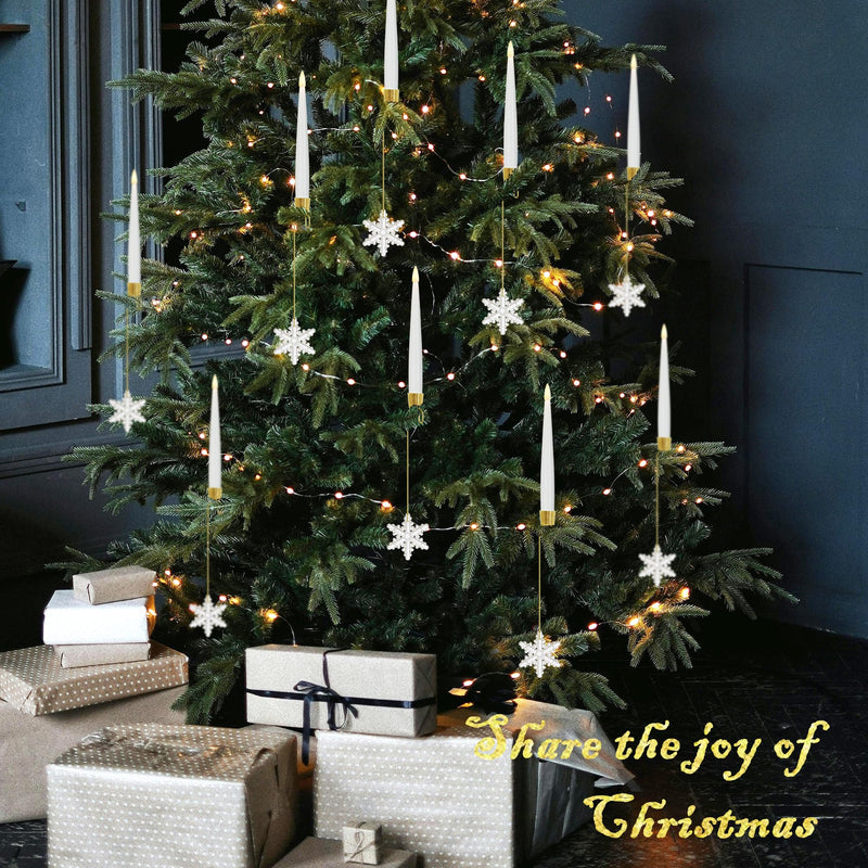 Flameless Christmas Tree Candles with Remote, 12 Pack Battery Operated LED Candles for Christmas Tree Flickering Flame for Xmas Indoor Decor - Acrylic Snowflake